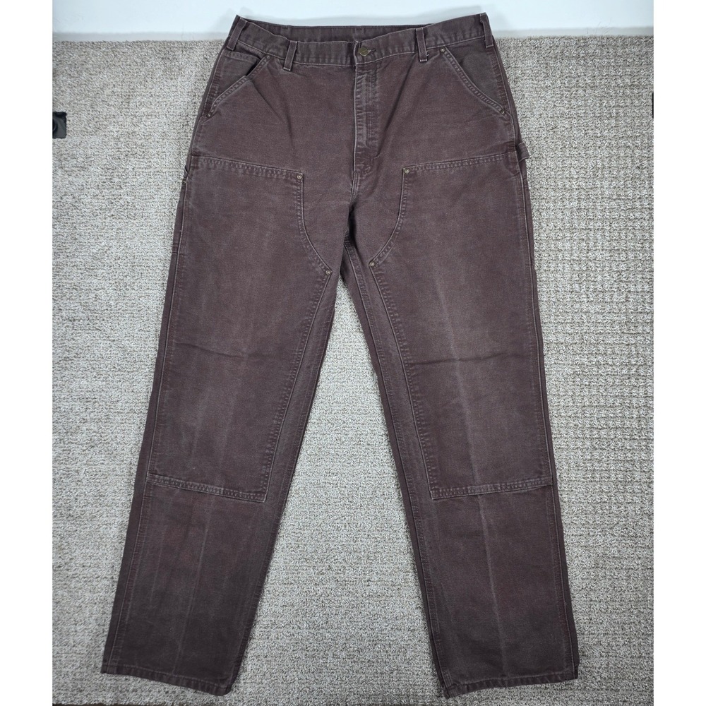Carhartt B136 DKB Double Knee Work Dungaree Pants Dark Brown 40x36 Mens